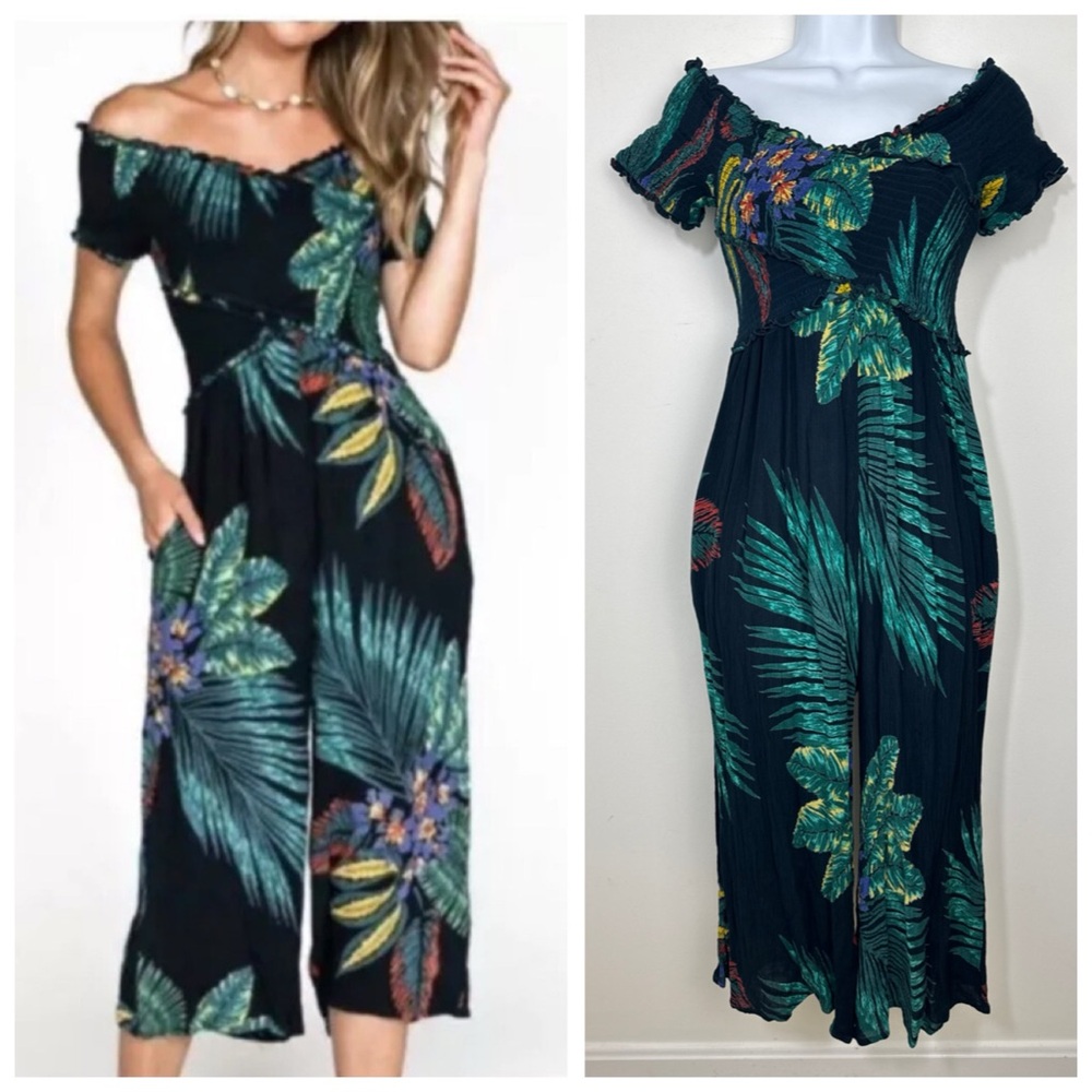 Anthropologie Patrons of Marine Smocked Tropical Print Jumpsuit Romper Medium